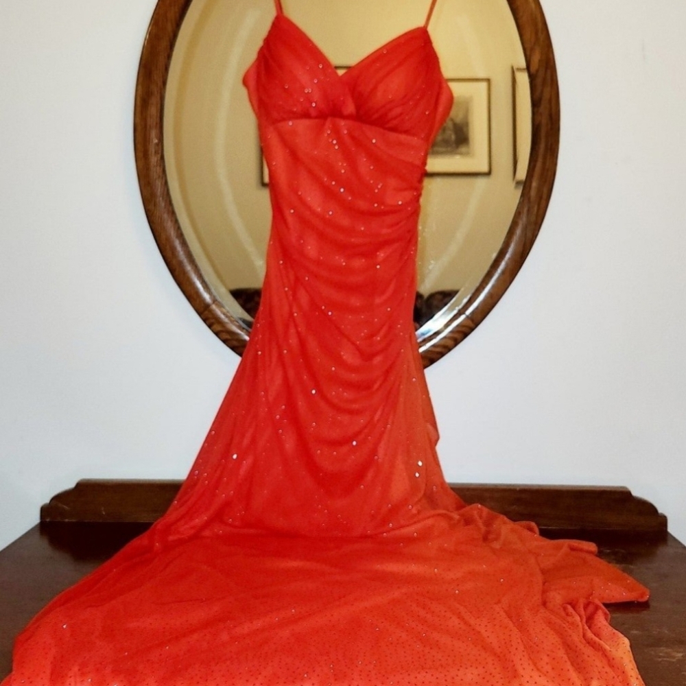 Vintage Besty & Adam Orange Sparkled Mermaid Gown